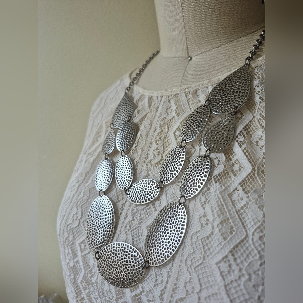 Elegant Silvertone Cutout Necklace